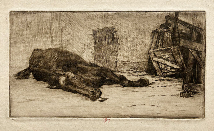 Henri Charles GUERARD - Le cheval mort. Avant 1877. Eau-forte originale. 