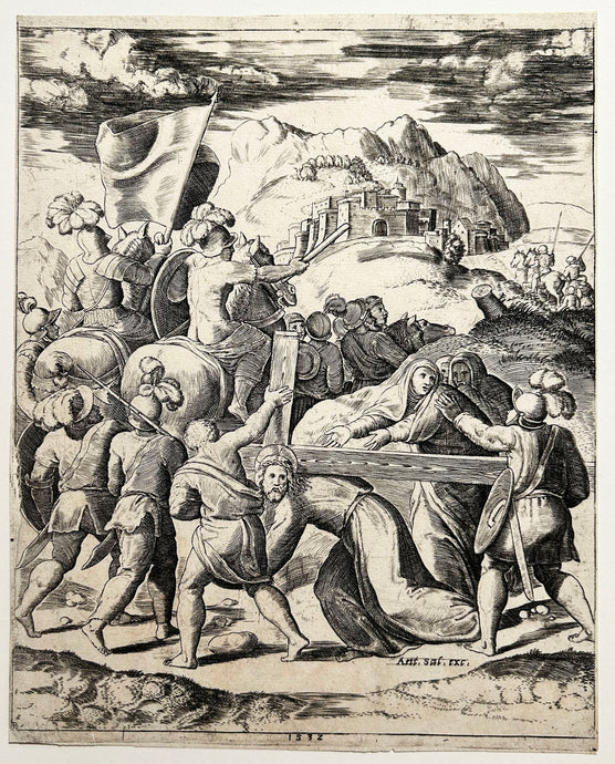 MAITRE AU DE - Le portement de croix.  1532. Burin. 