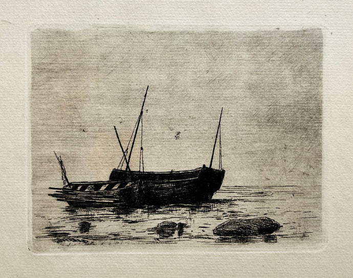 Henri Charles GUERARD - Deux barques à marée basse.  1875. Eau-forte originale. 