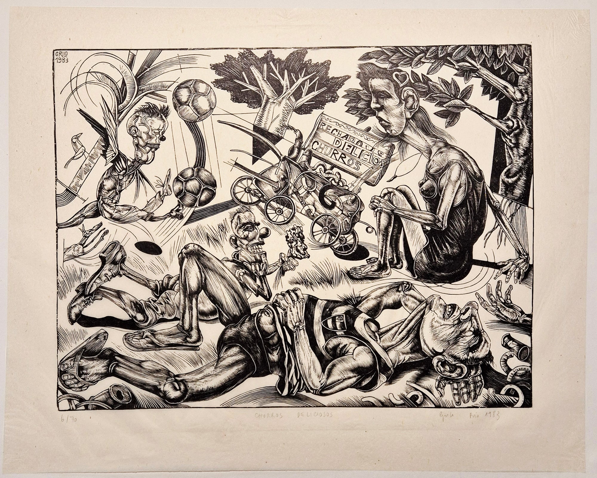 Rubem GRILO - Churros Deliciosos. 1983. Bois gravé, signé. 