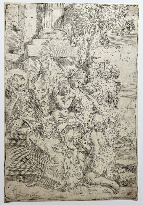 Pietro TESTA - La Sainte Famille avec l'enfant Saint Jean-Baptiste. Eau-forte originale. 