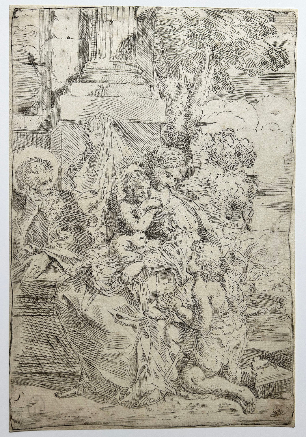 Pietro TESTA - La Sainte Famille avec l'enfant Saint Jean-Baptiste. Eau-forte originale. 