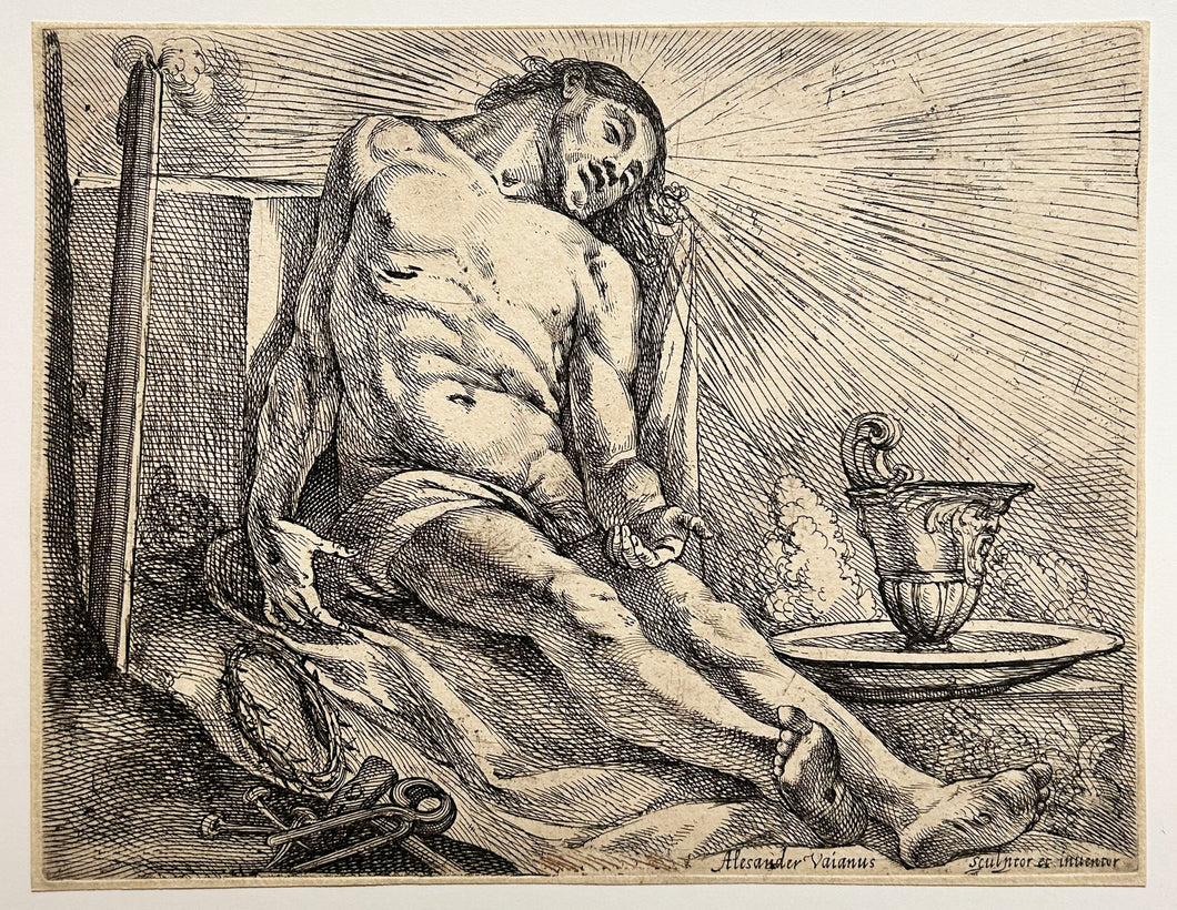 Alessandro VAIANI - Le Christ auprès de son tombeau.  c.1630. Eau-forte.