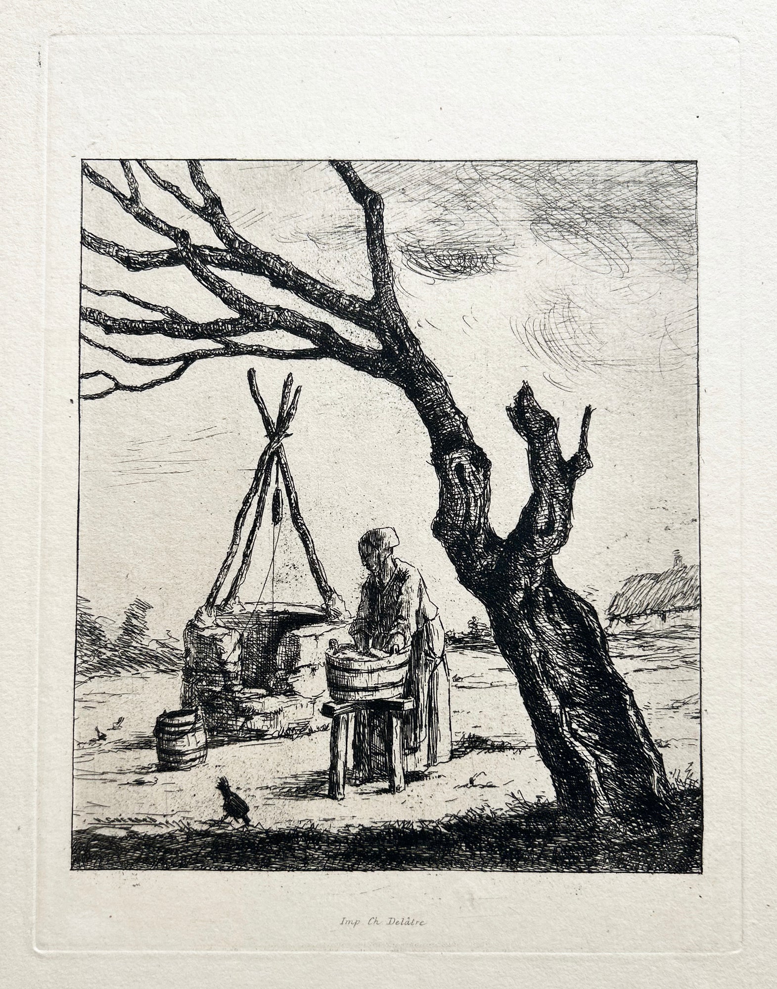 Henri Charles GUERARD - Le puits. Eau-forte originale. 