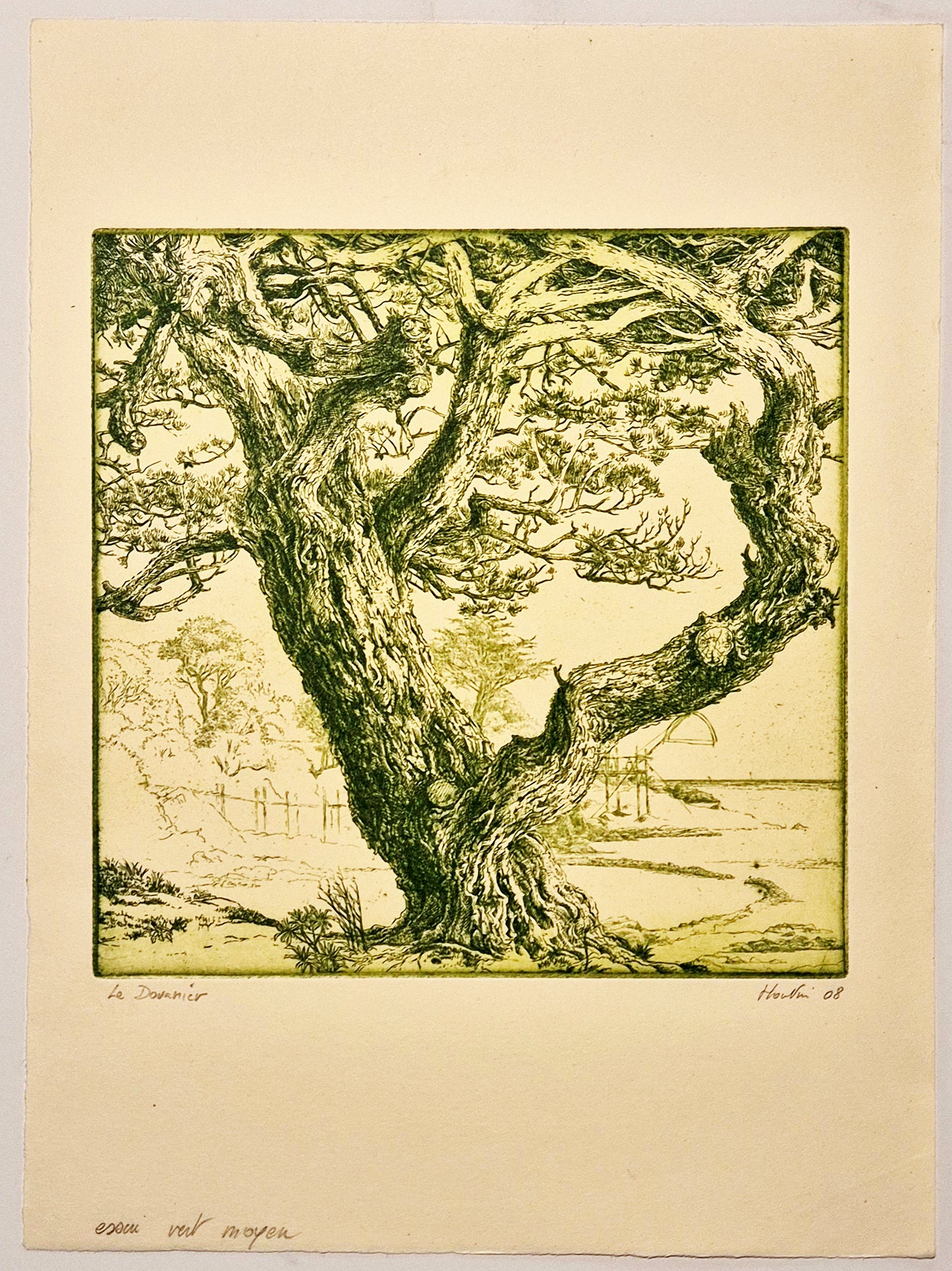 François HOUTIN - Le Douanier. 2008. Eau-forte originale, imprimée en vert, signée. 