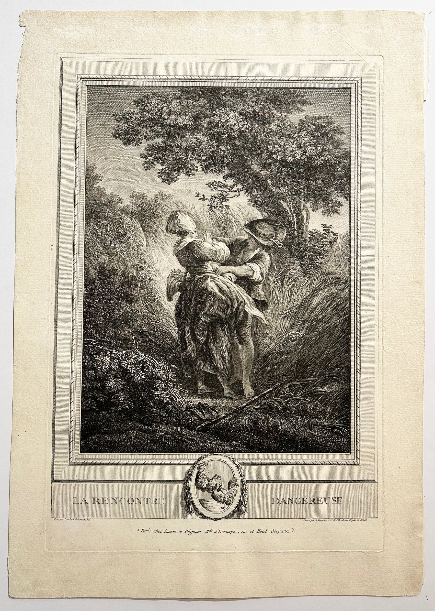 Jean-Jacques LE VEAU - La rencontre dangereuse. Gravure à l'eau-forte et au burin d'après Pierre Antoine Baudouin.