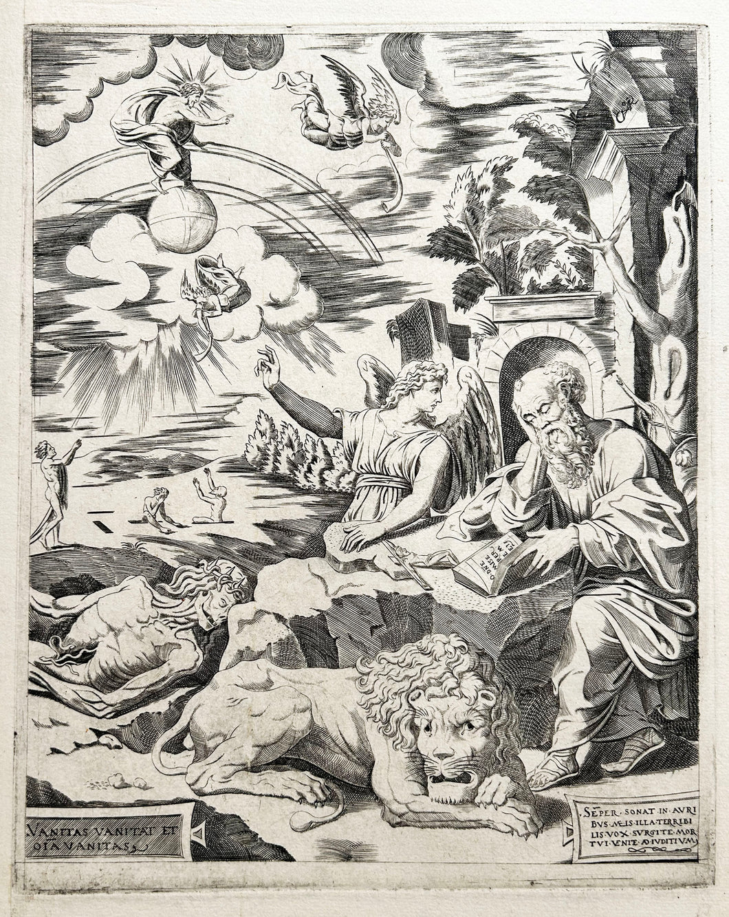 Publié par Hieronymus COCK - Saint Jérôme en méditation. Burin d'après Michel Coxie I.