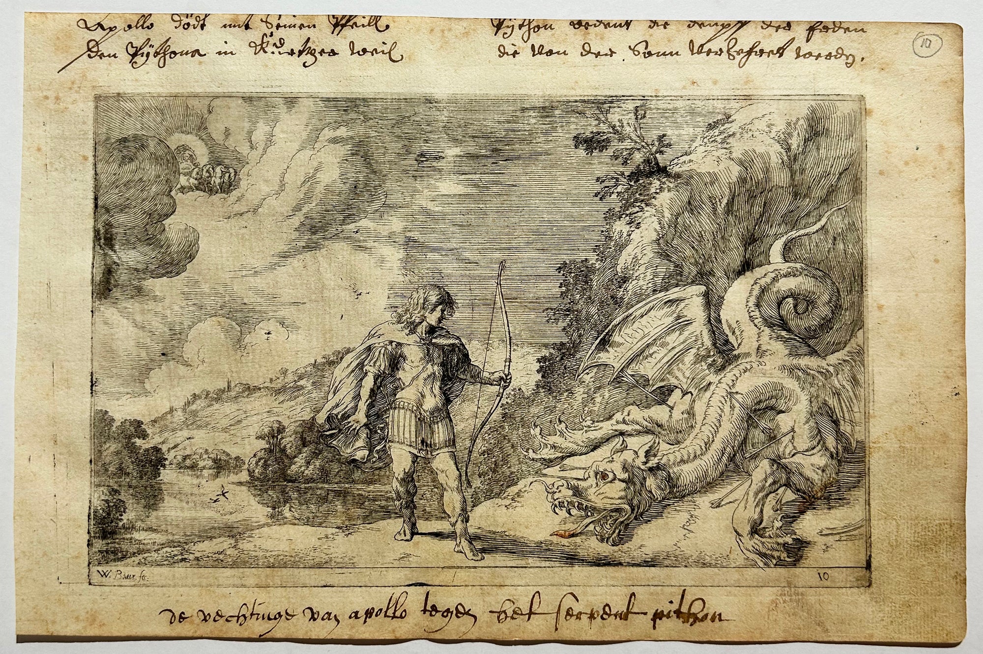 J.W. BAUR - Apollon tuant Python. 1641. Eau-forte. 