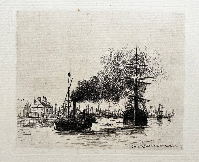 Henri Charles GUERARD - Port du Havre.  1874. Eau-forte originale. 