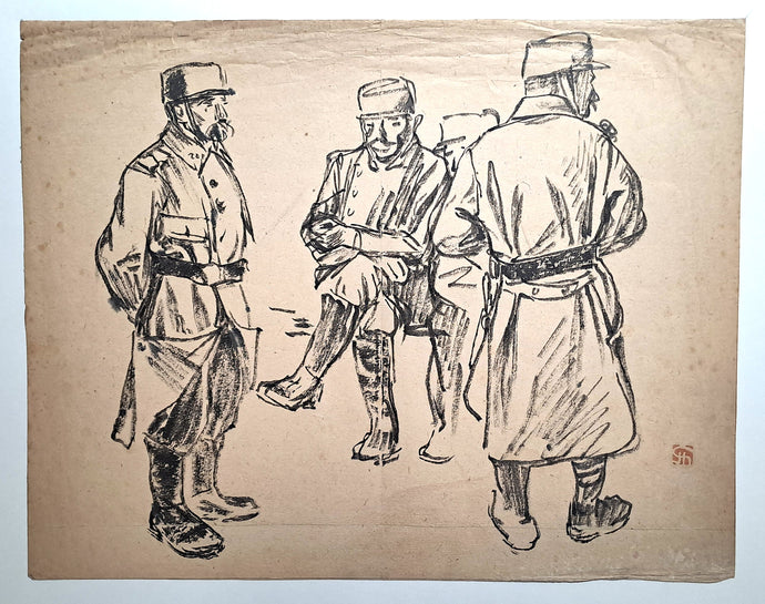 Jules CHADEL [Soldats]. Dessin original.