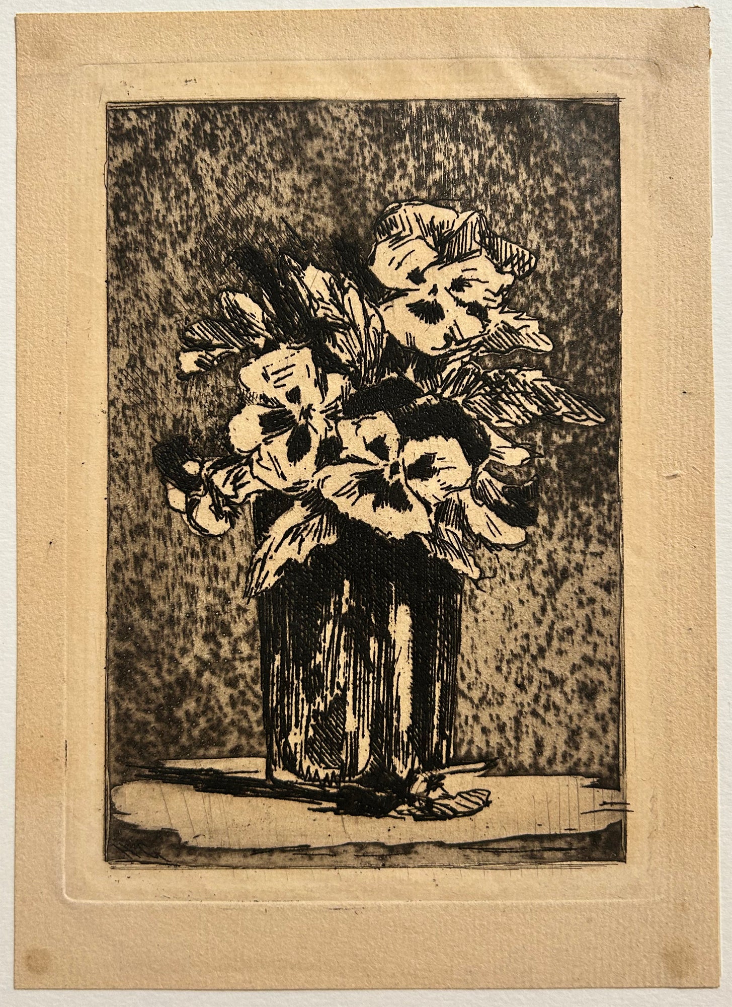 Henri Charles GUERARD - Pensées dans un verre.  c.1875. Eau-forte originale. 