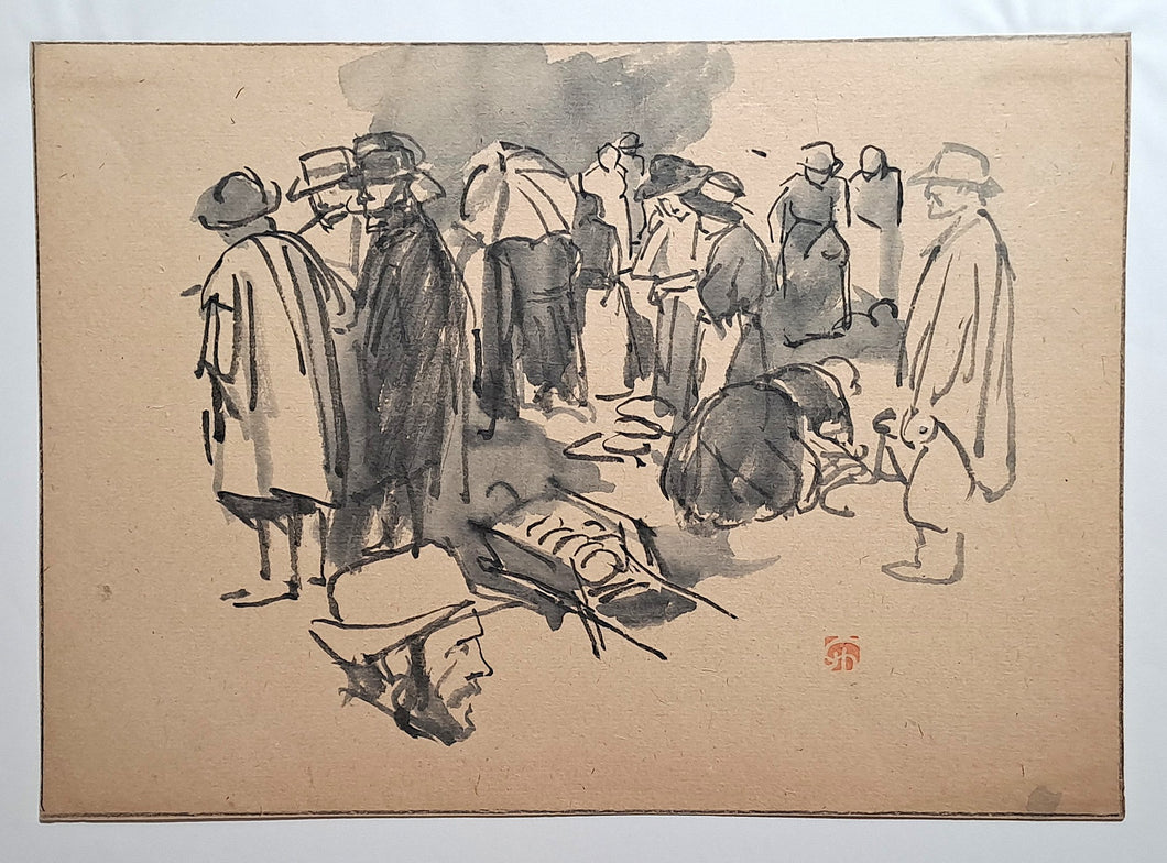 Jules CHADEL [Scène de marche en Auvergne]. Dessin original. 