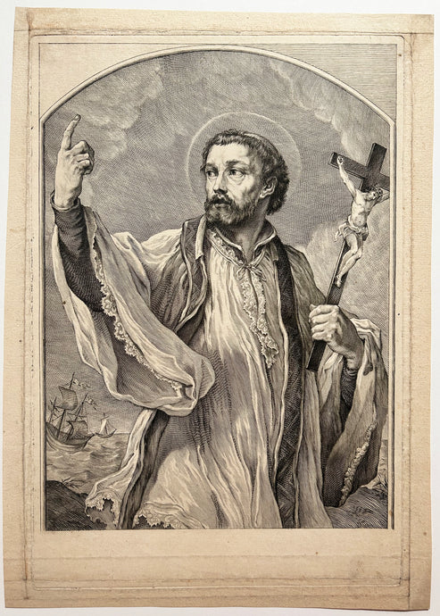 [Saint François Xavier de la Compagnie de Jésus, Apôtre des Indes].  c.1700. Gravure au burin. 