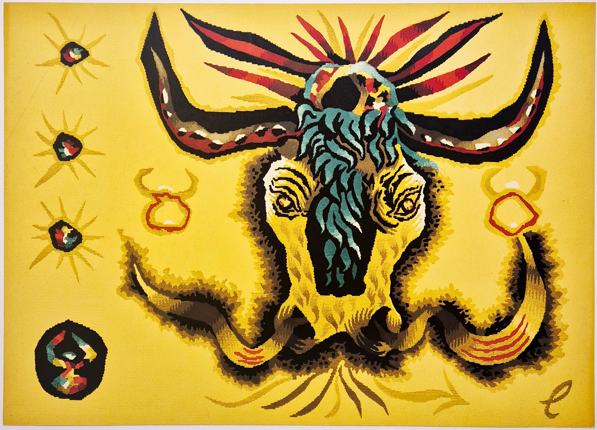 LURCAT Jean - Le taureau. 1959. Photolithographie imprimée en couleurs