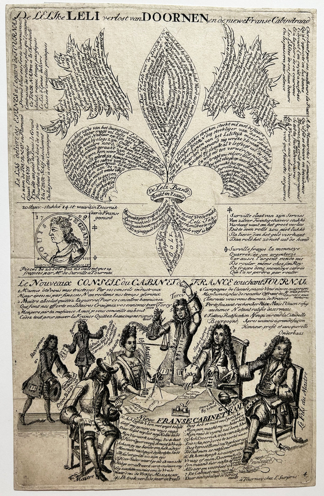 Le nouveau Conseil du Cabinet de France touchant Tournai.  c.1709. Gravure.