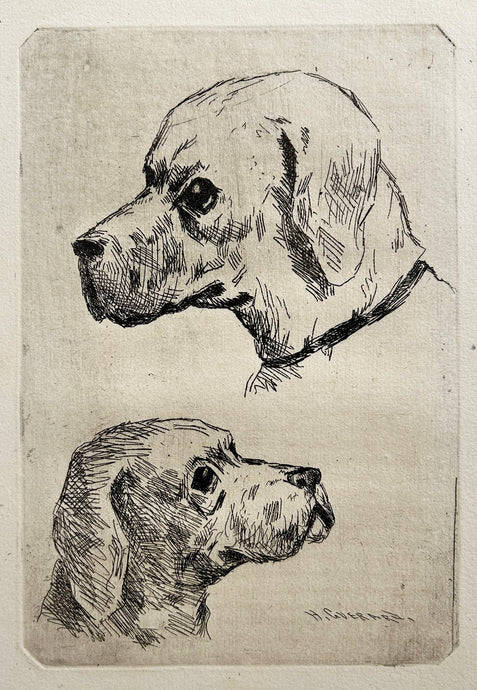 Henri Charles GUERARD - Deux petites études de chiens.  c.1876. Eau-forte originale. 