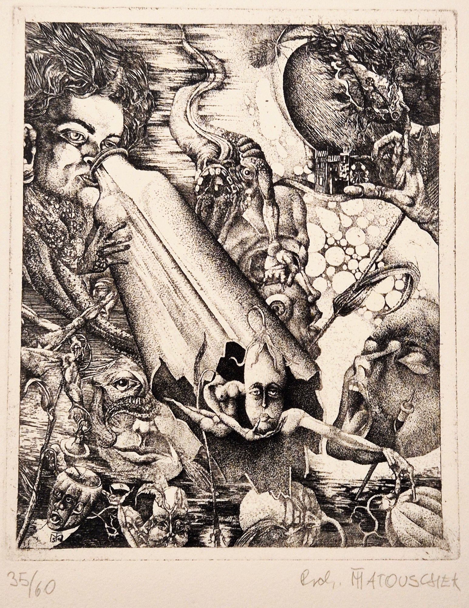 MATOUSCHEK Richard - Mutation. 1959. Gravure originale à l'eau-forte et aquatinte, signée. 