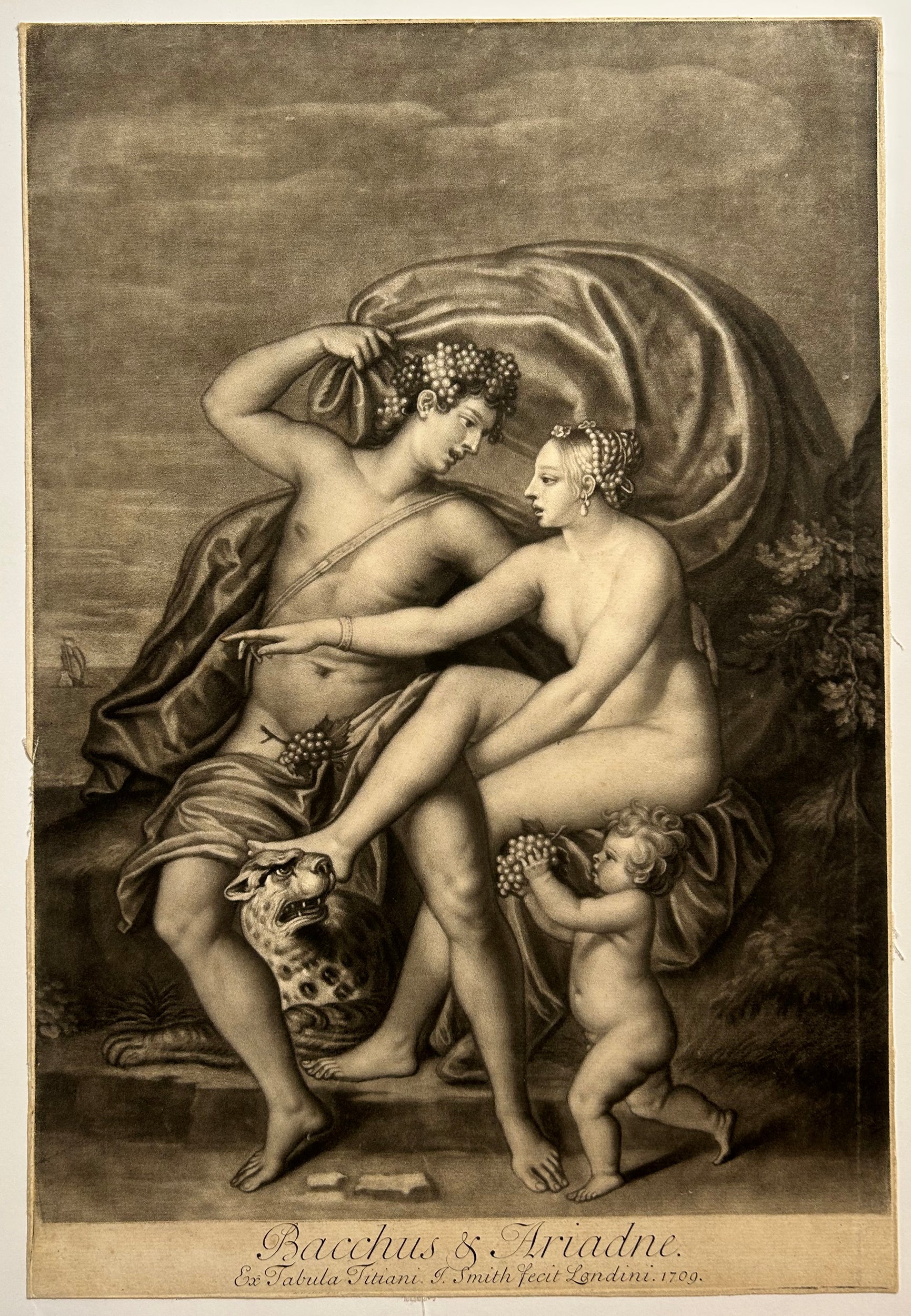 John SMITH - Bacchus & Ariane. 1709. Manière noire d'après Le Titien.