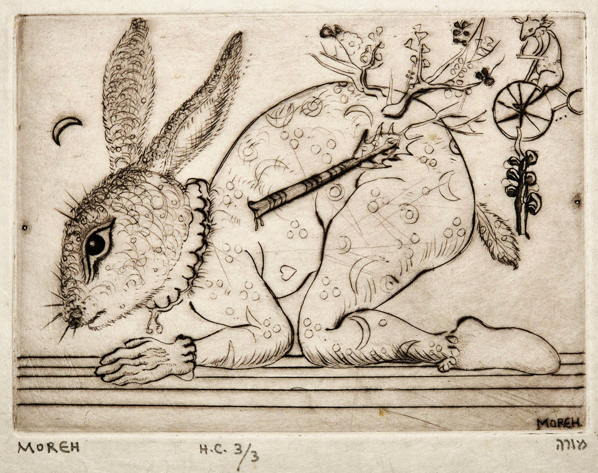 MOREH Mordecaï - Métamorphose d'un enfant. Gravure originale à l'eau-forte et pointe sèche, signée. 