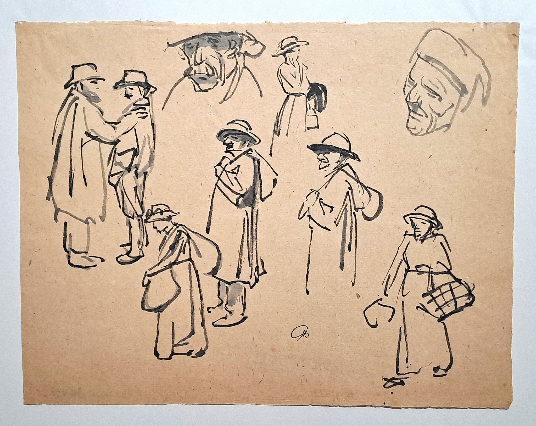 Jules CHADEL [Paysans et paysannes auvergnats]. Dessin original. 