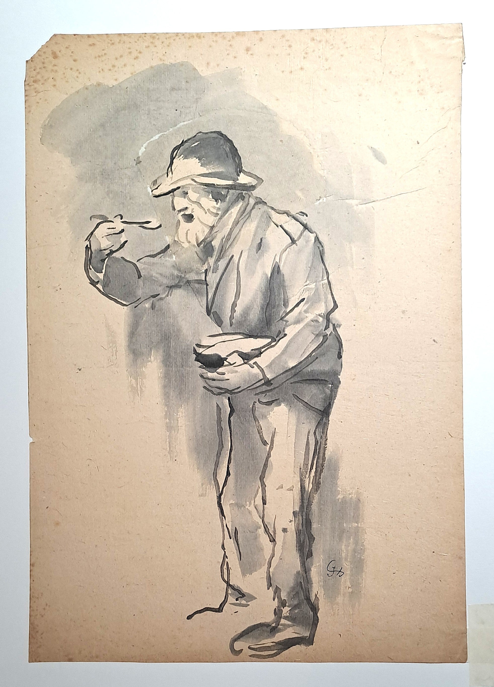 Jules CHADEL [Paysan mangeant]. Dessin original. 