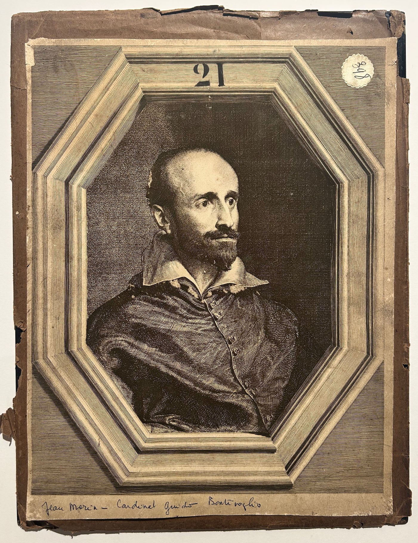 D'après Jean MORIN - Portrait du Cardinal Guido Bentivoglio (1577 † 1644). Plaque gravée par Amand-Durand. 