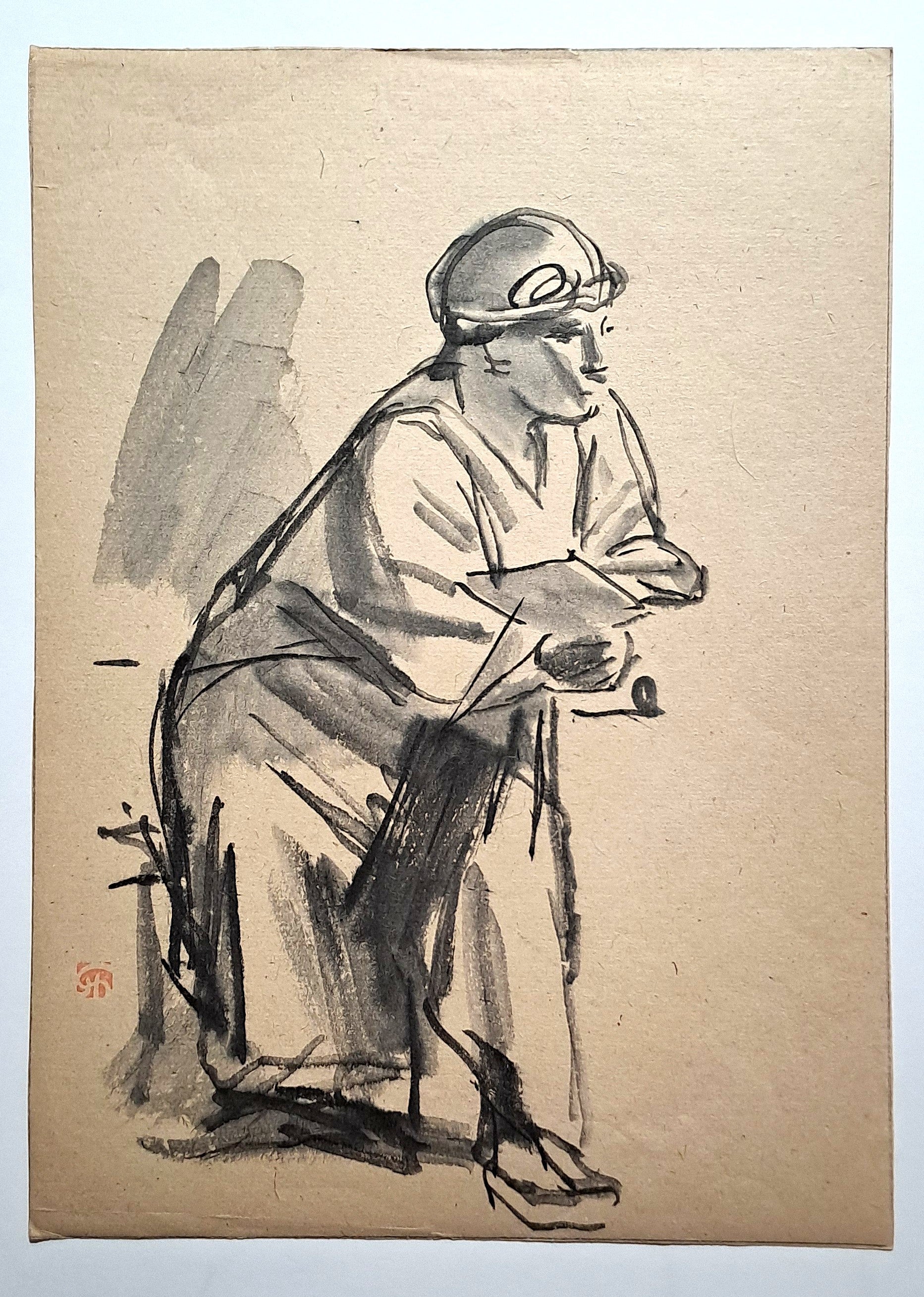 Jules CHADEL [Femme au chapeau lisant]. Dessin original. 