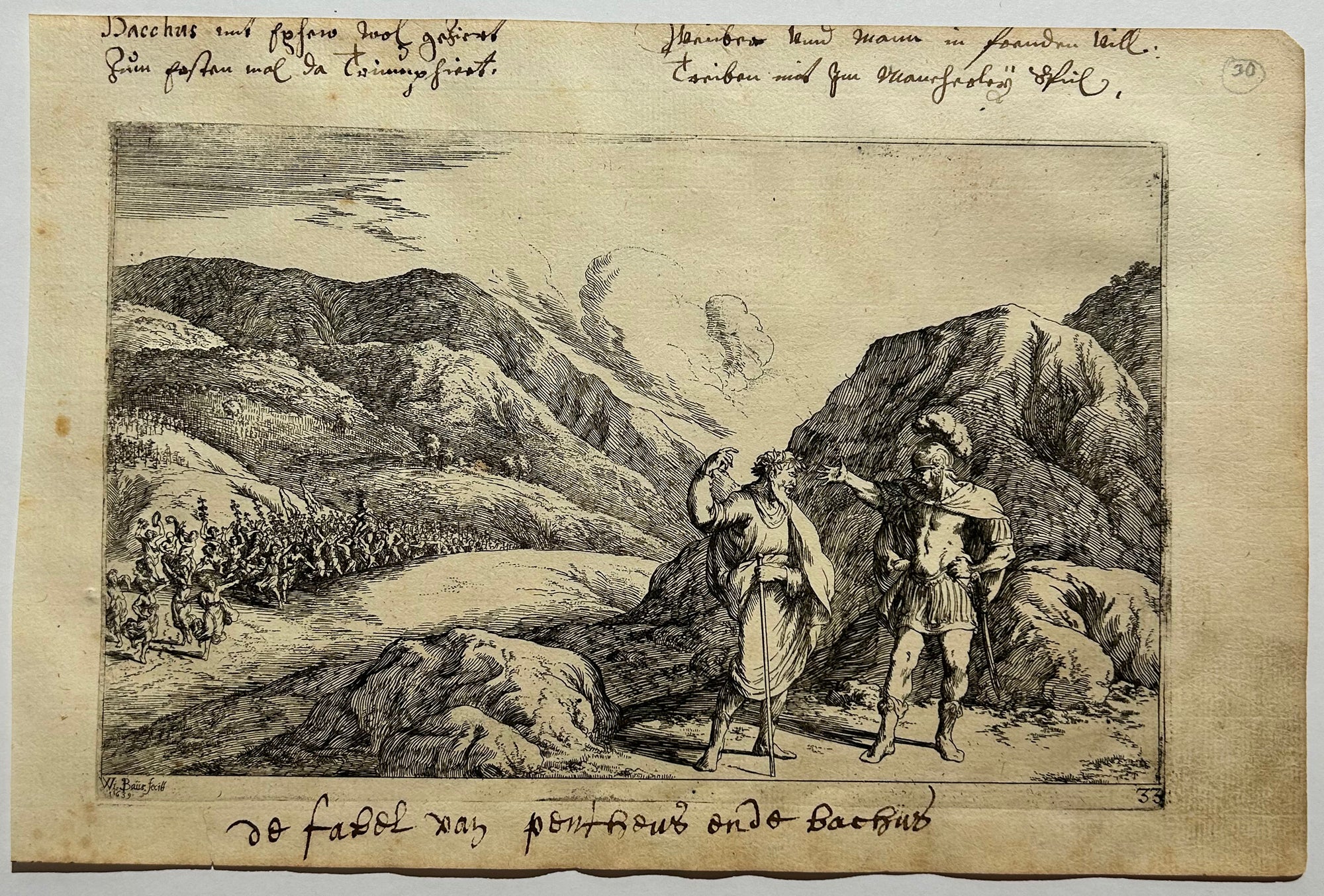 Johann Wilhelm BAUR - Penthée et Tirésias. 1641. Eau-forte originale. 