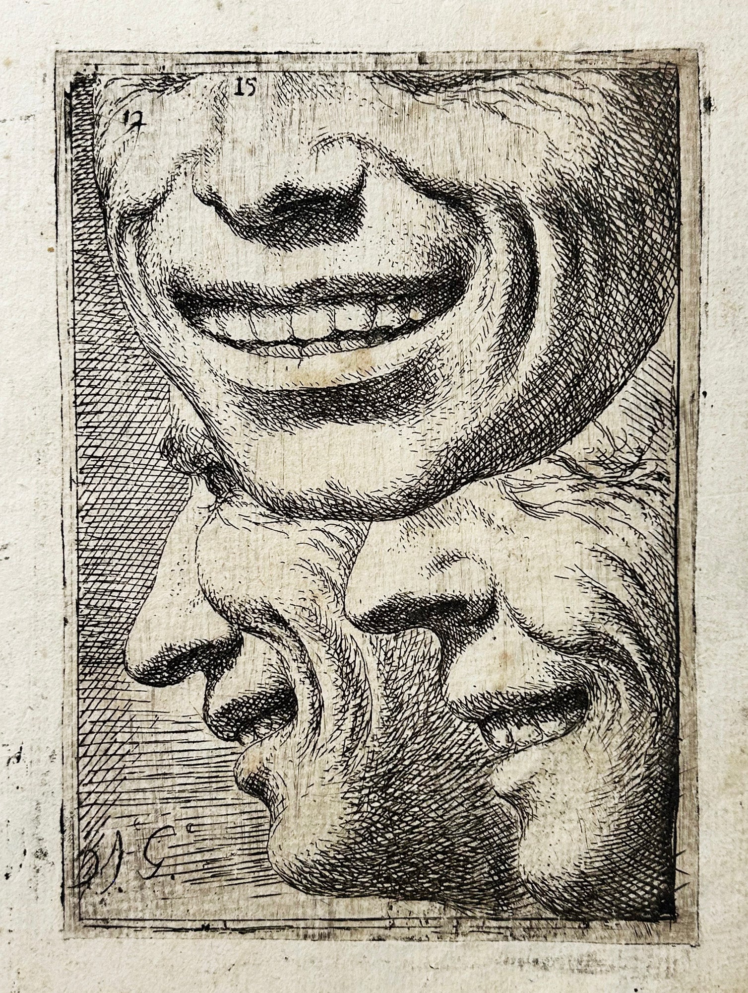 GARCIA HIDALGO - Visage. Trois études de profil (Cara. Tres estudios de perfiles). 1693. Eau-forte originale. 