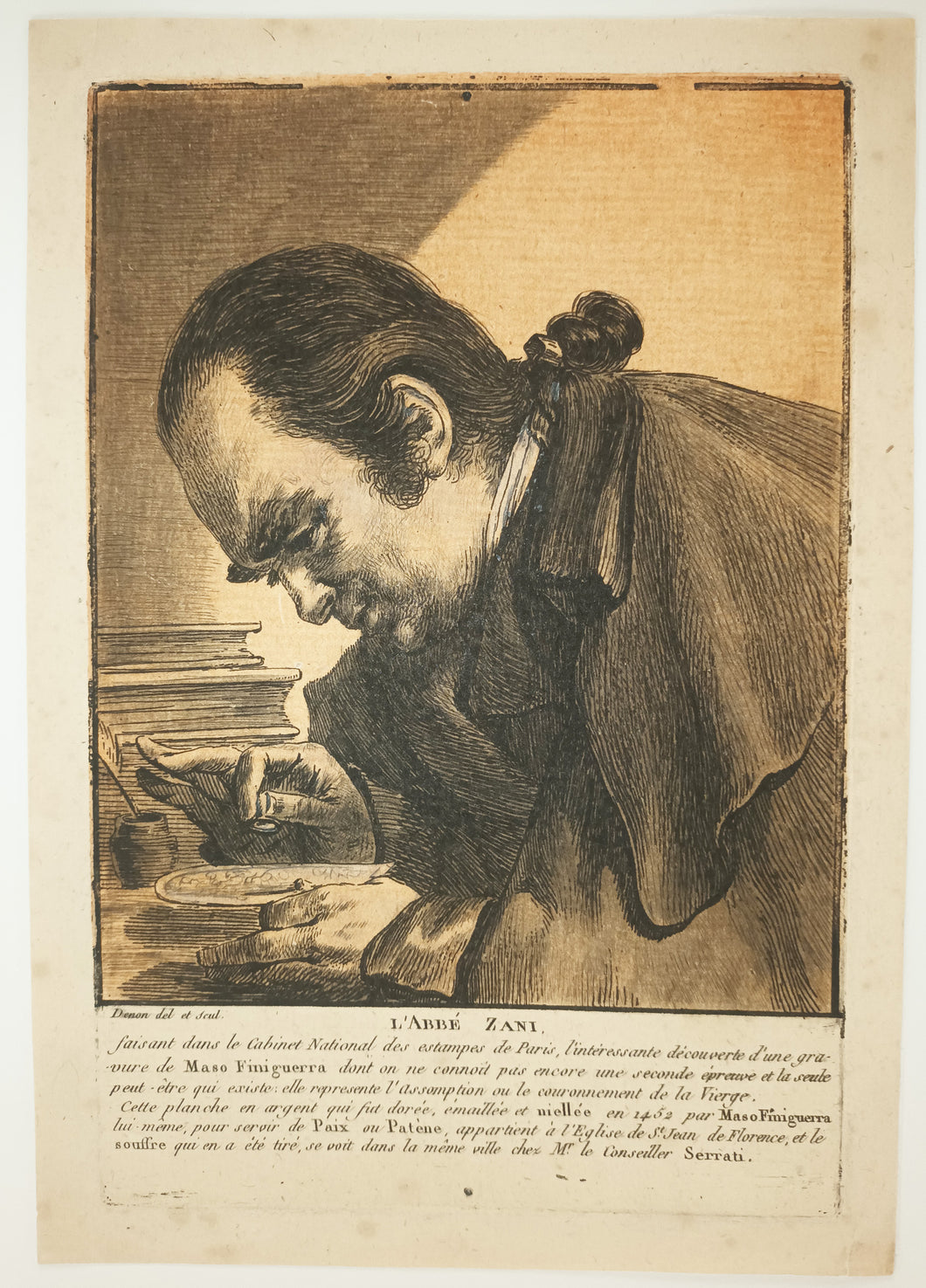 L’Abbé Zani faisant dans le Cabinet National des estampes de Paris l'intéressante découverte d'une gravure de Maso Finiguerra […].  Vers 1798.