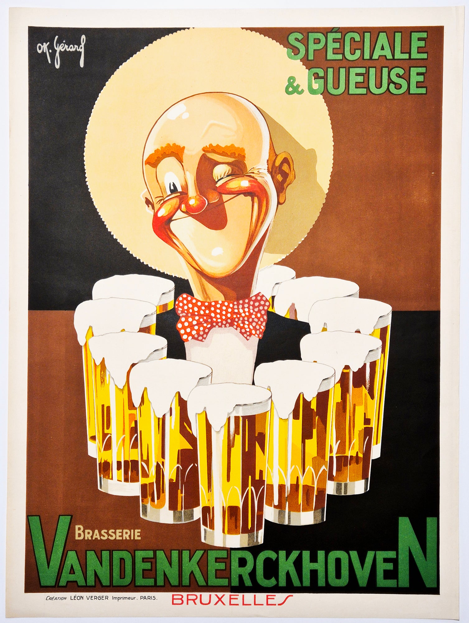 O.K. GERARD - Affiche publicitaire pour la brasserie Vandenkerckhoven. Lithographie originale, imprimée en couleurs.