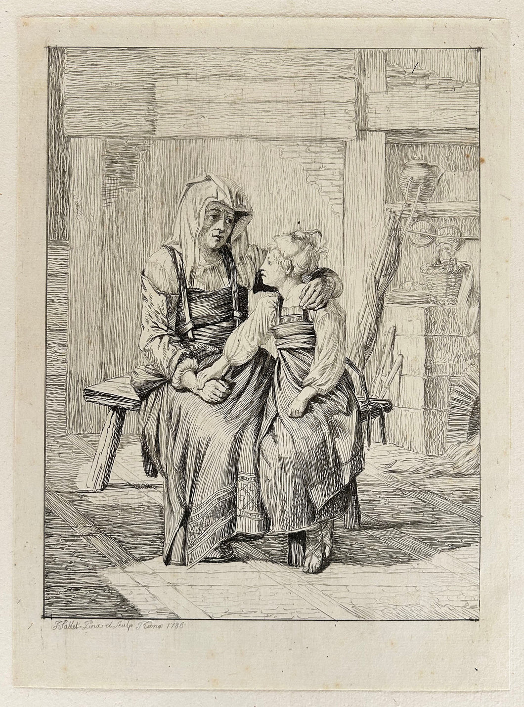 Mère et fille paysannes italiennes en prière.  1786.