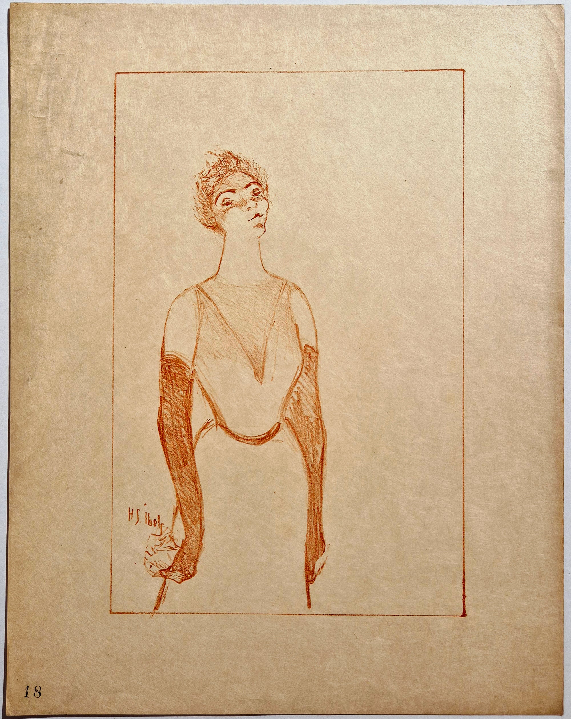 IBELS - Yvette Guilbert. c.1895. Lithographie imprimée à la sanguine. 