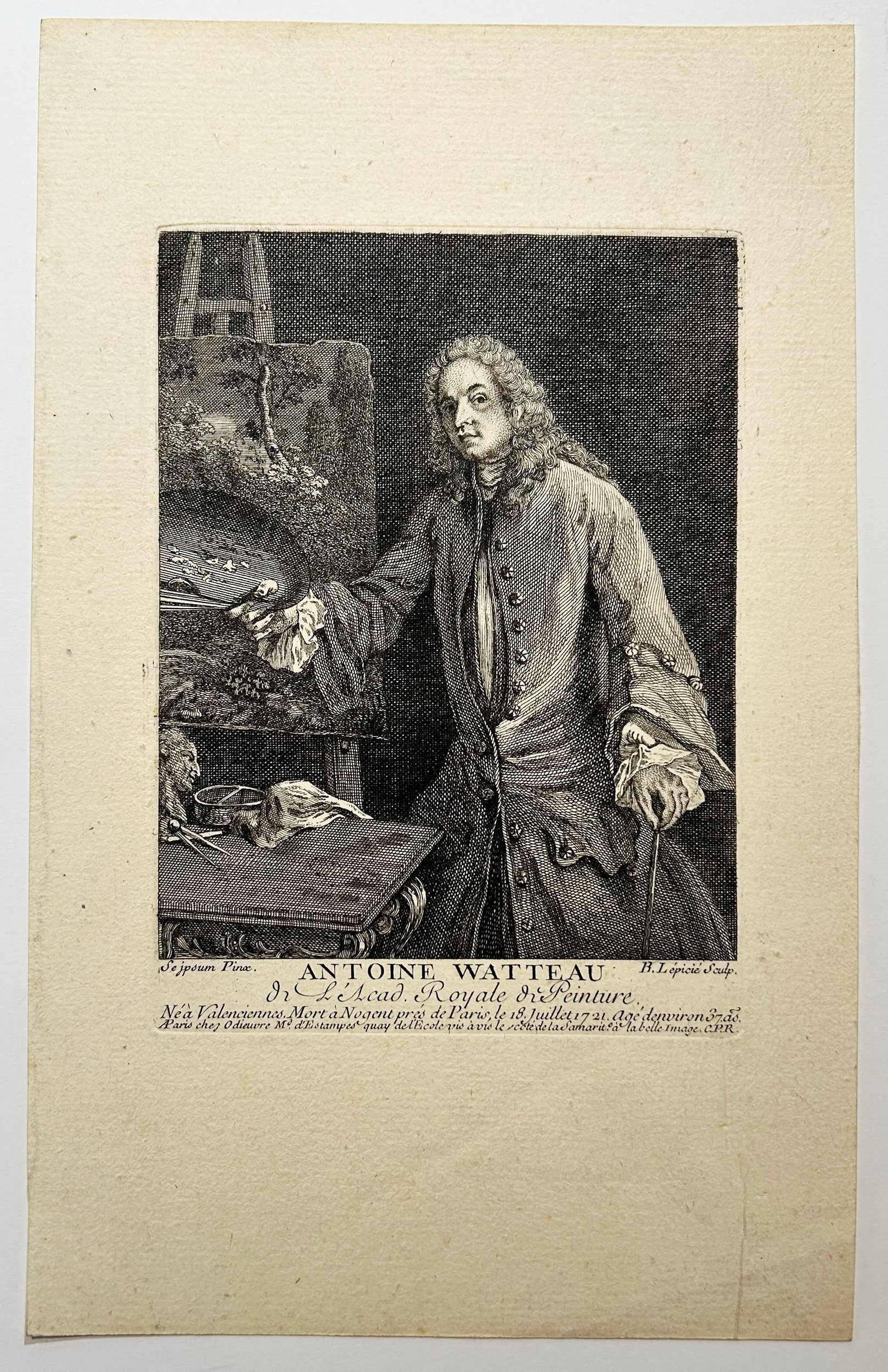 Portrait d'Antoine Watteau, peintre français (1864-1721).  1736.