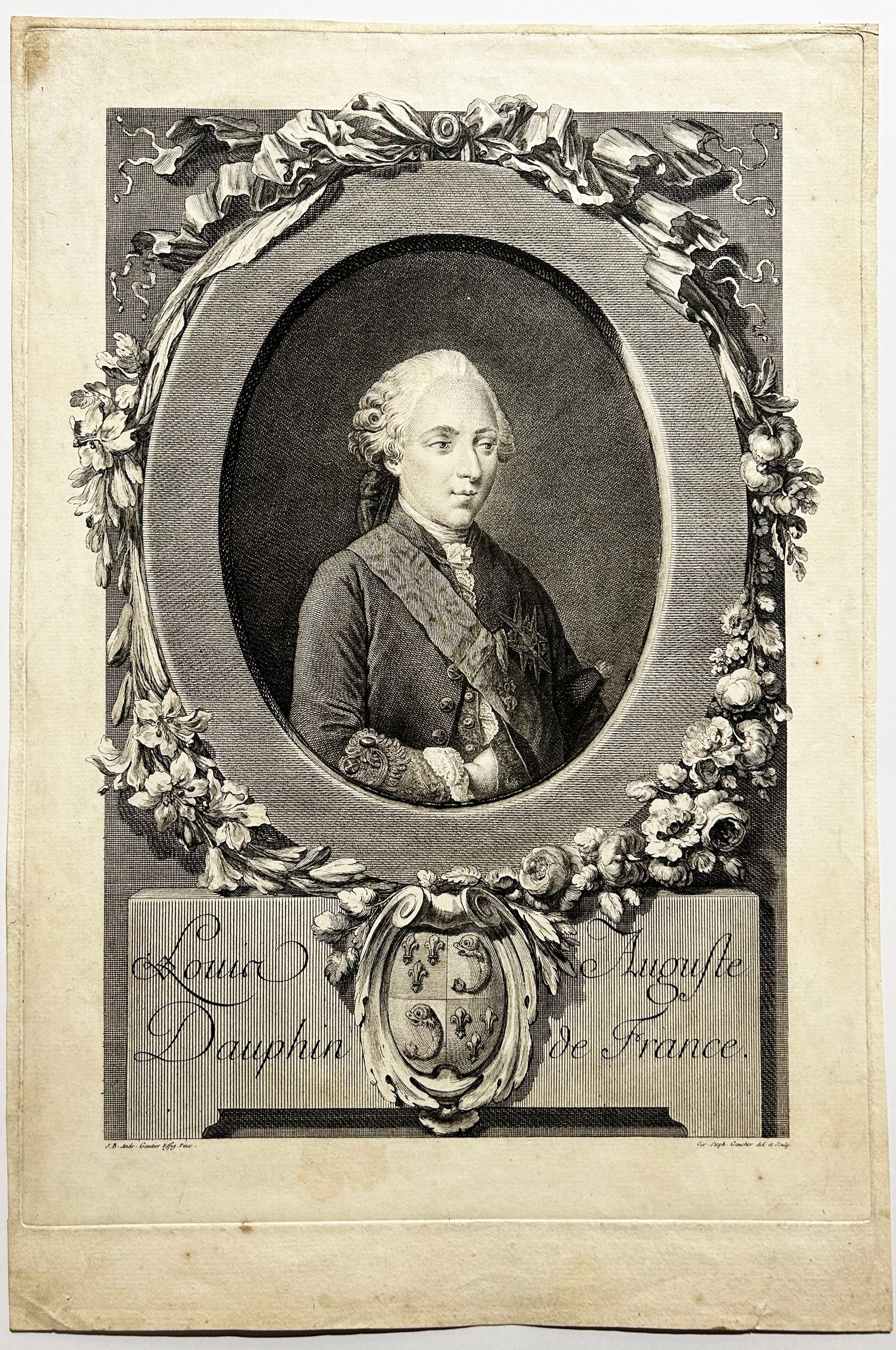 Charles Etienne GAUCHER - Portrait de Louis-Auguste Dauphin de France (Louis XVI à l'âge de huit ans). Gravure à l'eau-forte et au burin d'après le tableau peint par Jean-Baptiste André Gautier.