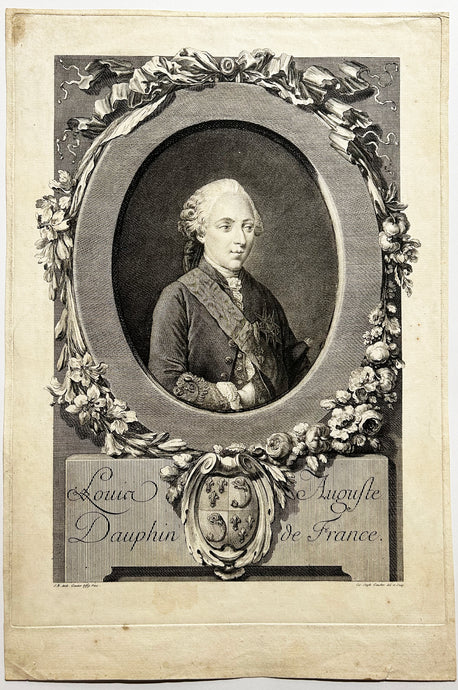 Charles Etienne GAUCHER - Portrait de Louis-Auguste Dauphin de France (Louis XVI à l'âge de huit ans). Gravure à l'eau-forte et au burin d'après le tableau peint par Jean-Baptiste André Gautier.