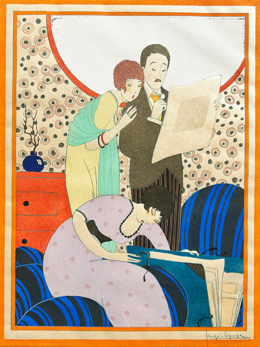 Georges LEPAPE - Les amateurs d'estampes.  1913. Pochoir.