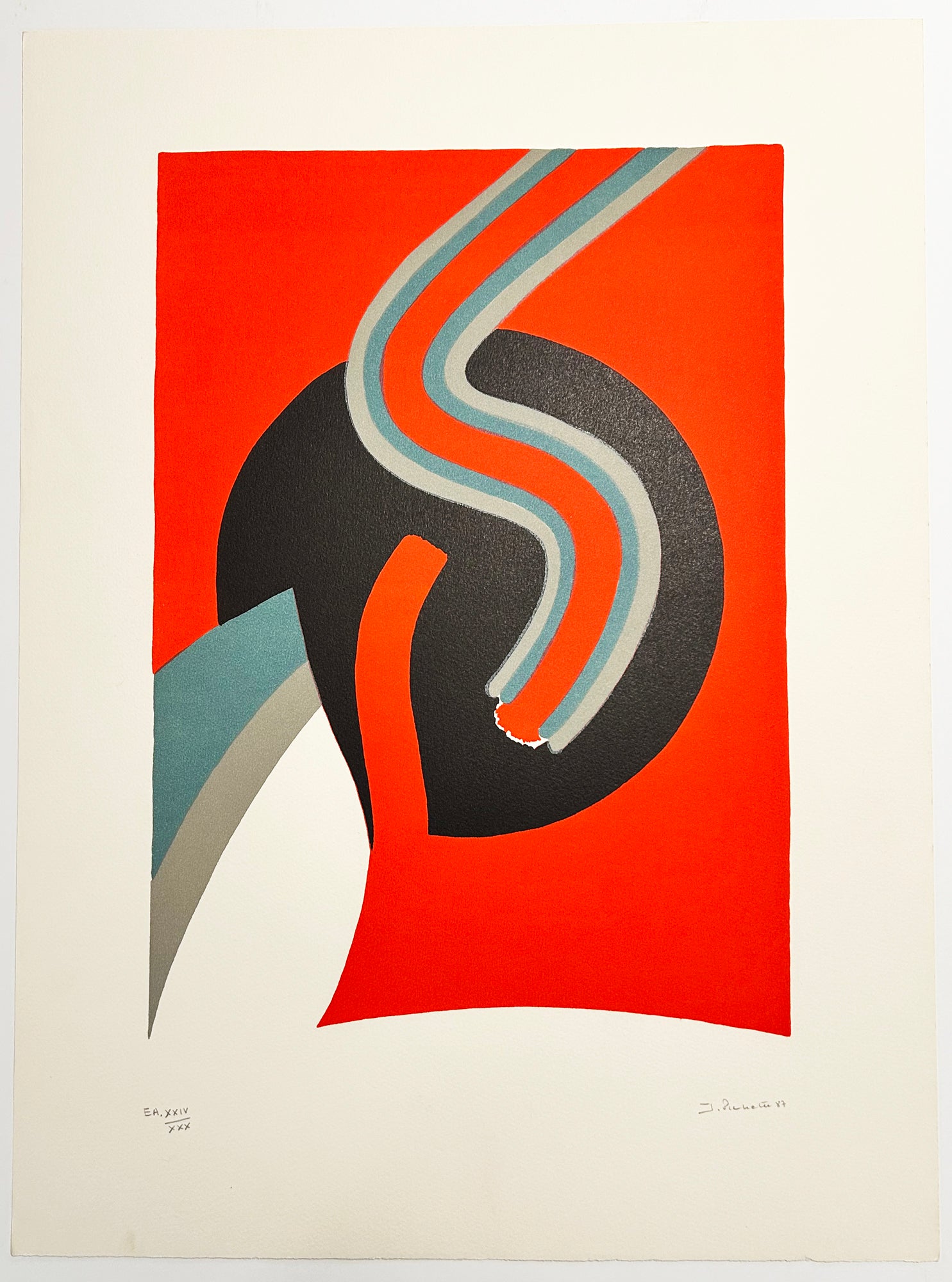 James PICHETTE - Composition abstraite X. 1987. Lithographie originale en couleurs, signée. 