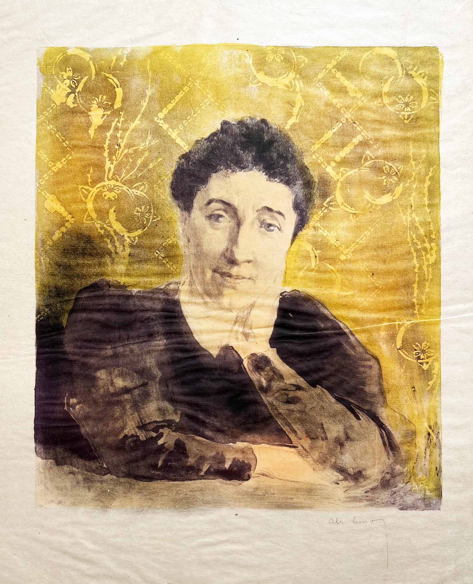 Alexandre LUNOIS - [Portrait de femme, buste de face]. Lithographie originale en couleurs, signée. 