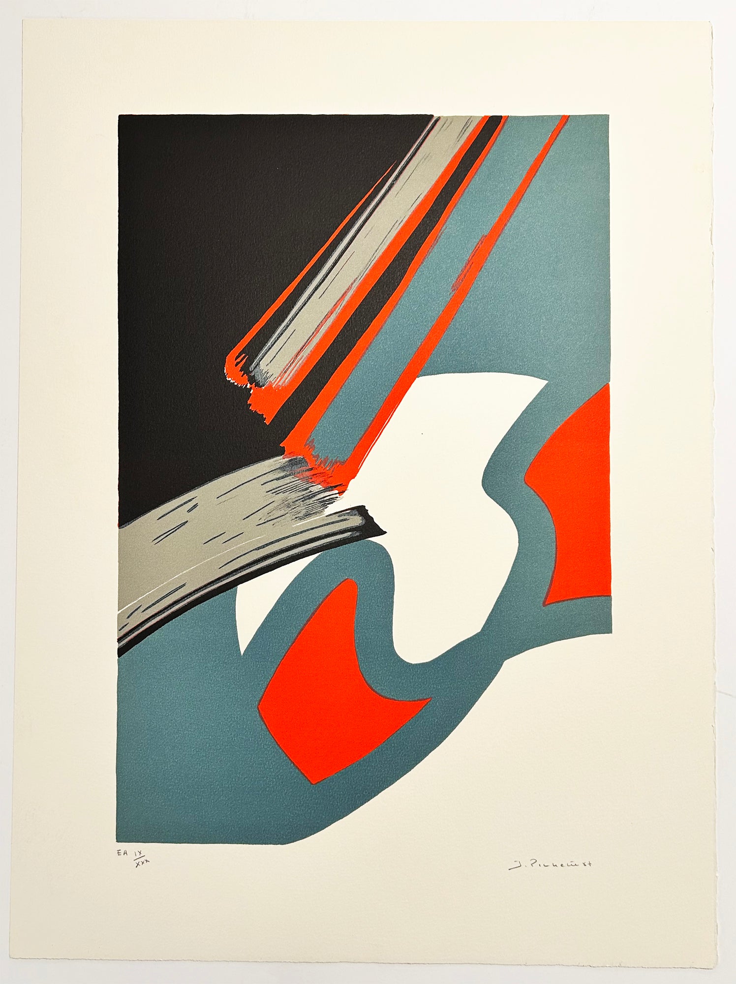 James PICHETTE - Composition abstraite IV. 1987. LIthographie originale en couleurs, signée. 