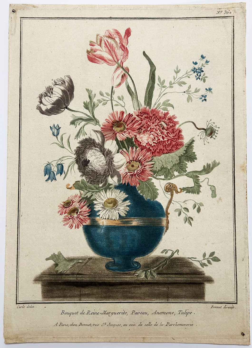 Bouquet de Reine-Marguerite, Paveau, Anémone, Tulipe.