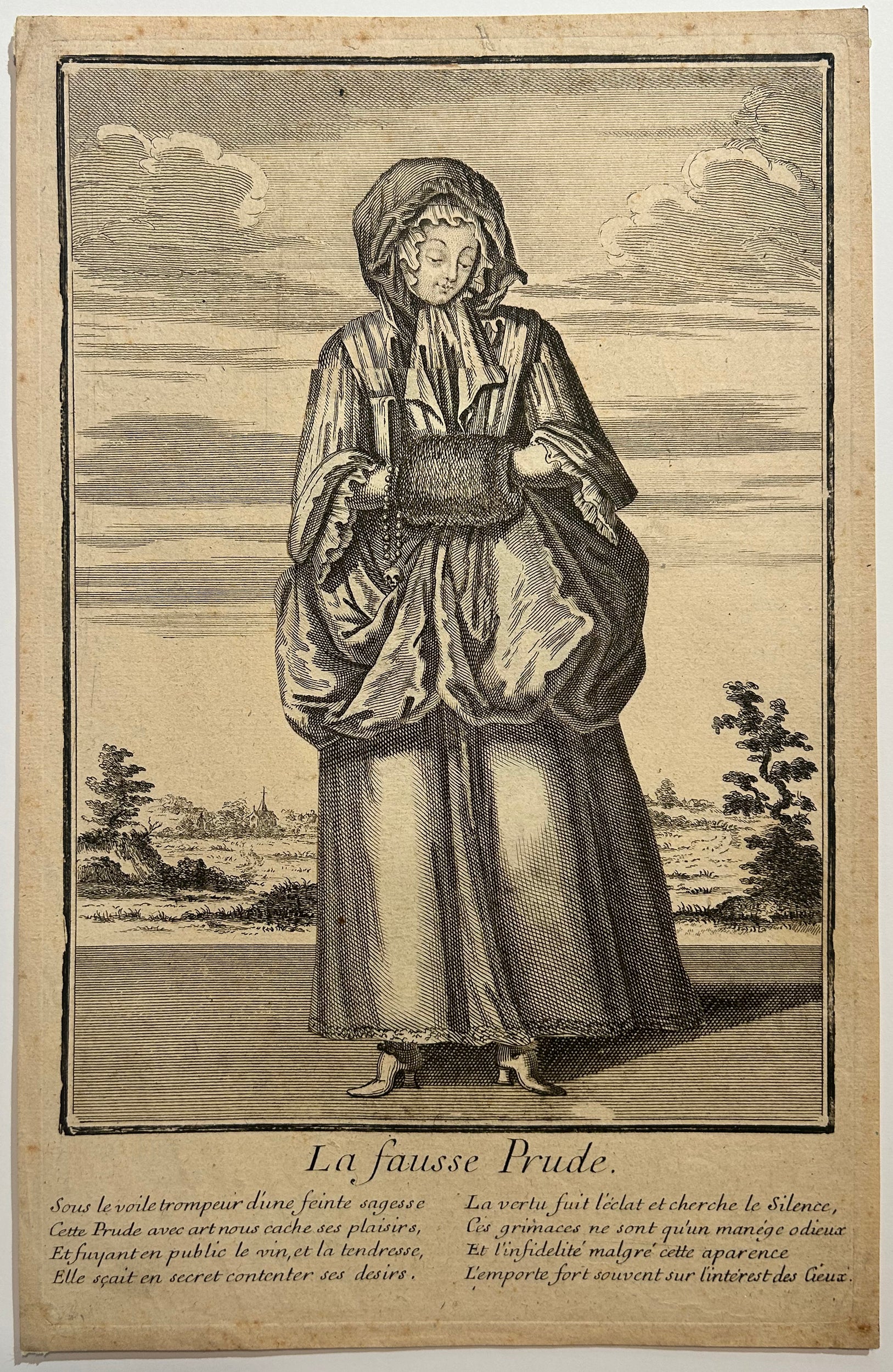 Anonyme français du 17ème - La fausse Prude.  c.1690-1700. Gravure à système. 
