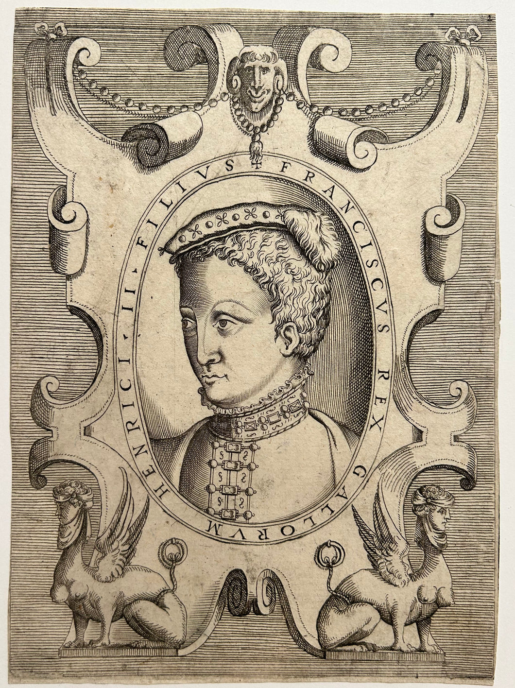 Portrait de François II, Roi de France (1544†1560), Fils aîné de Henri II et de Catherine de Médicis.  c.1568. Burin gravé par un anonyme. 