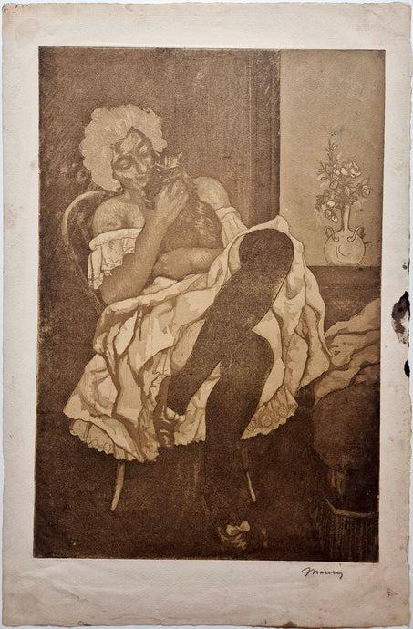 Charles MAURIN - Femme au chat. 1900. Aquatinte en bistre, signée par l'artiste. 