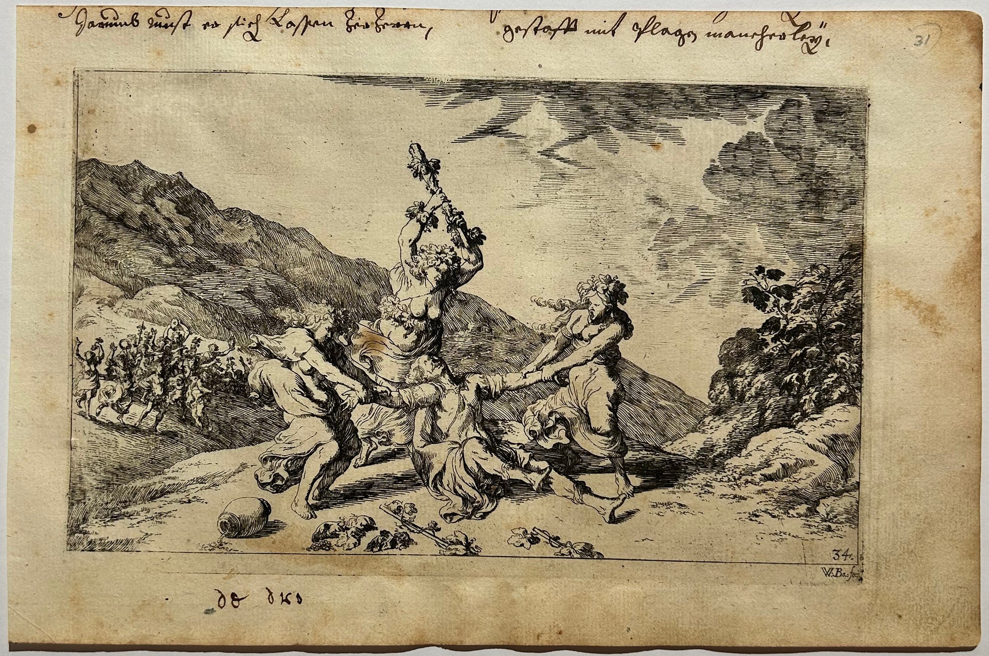 Johann Wilhelm BAUR - La mort de Penthée. 1641. Eau-forte originale. 