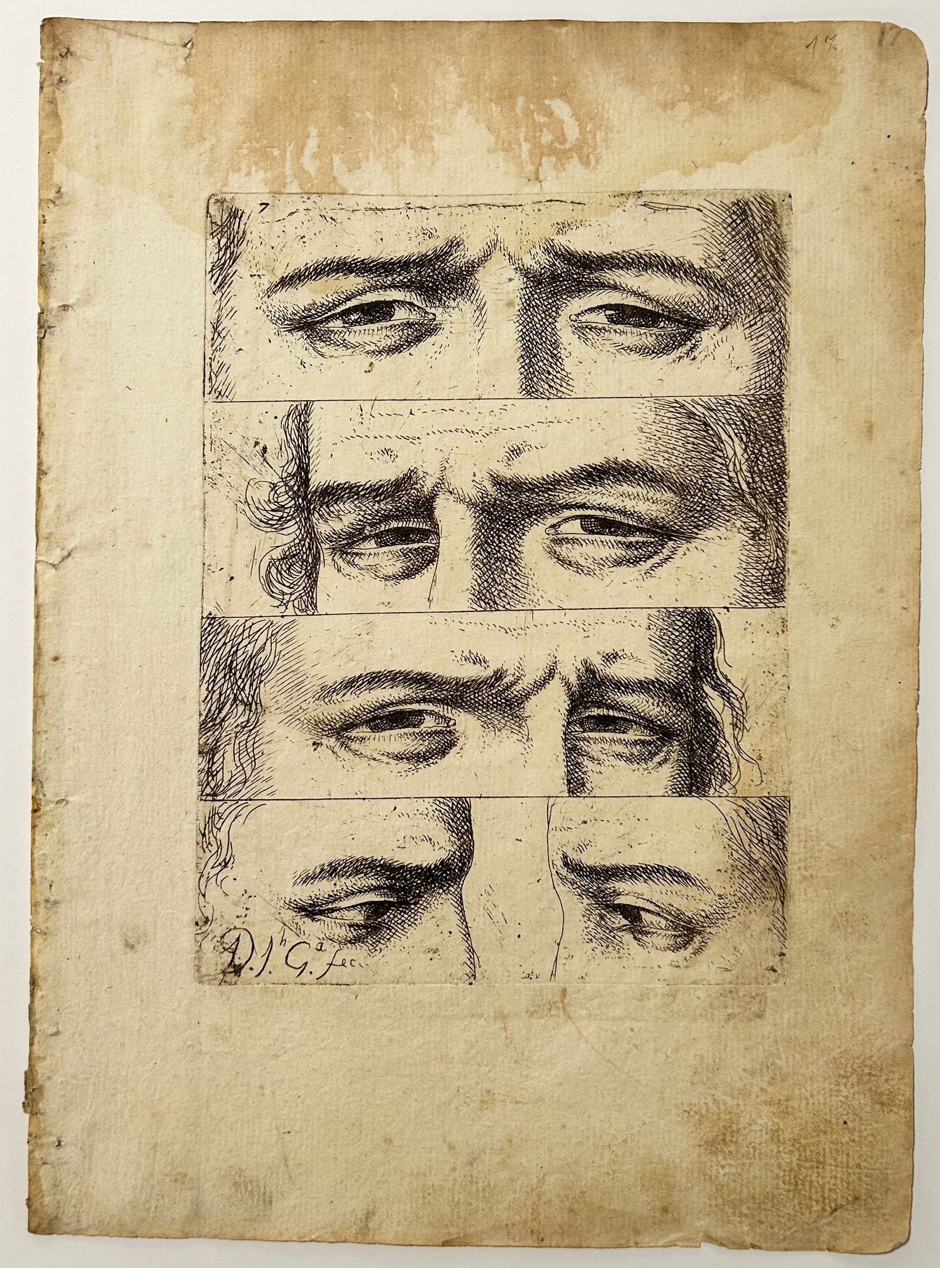 Yeux et base de nez, regard affligé (Ojos y arranque de nariz, mirada dolorida).  1693.