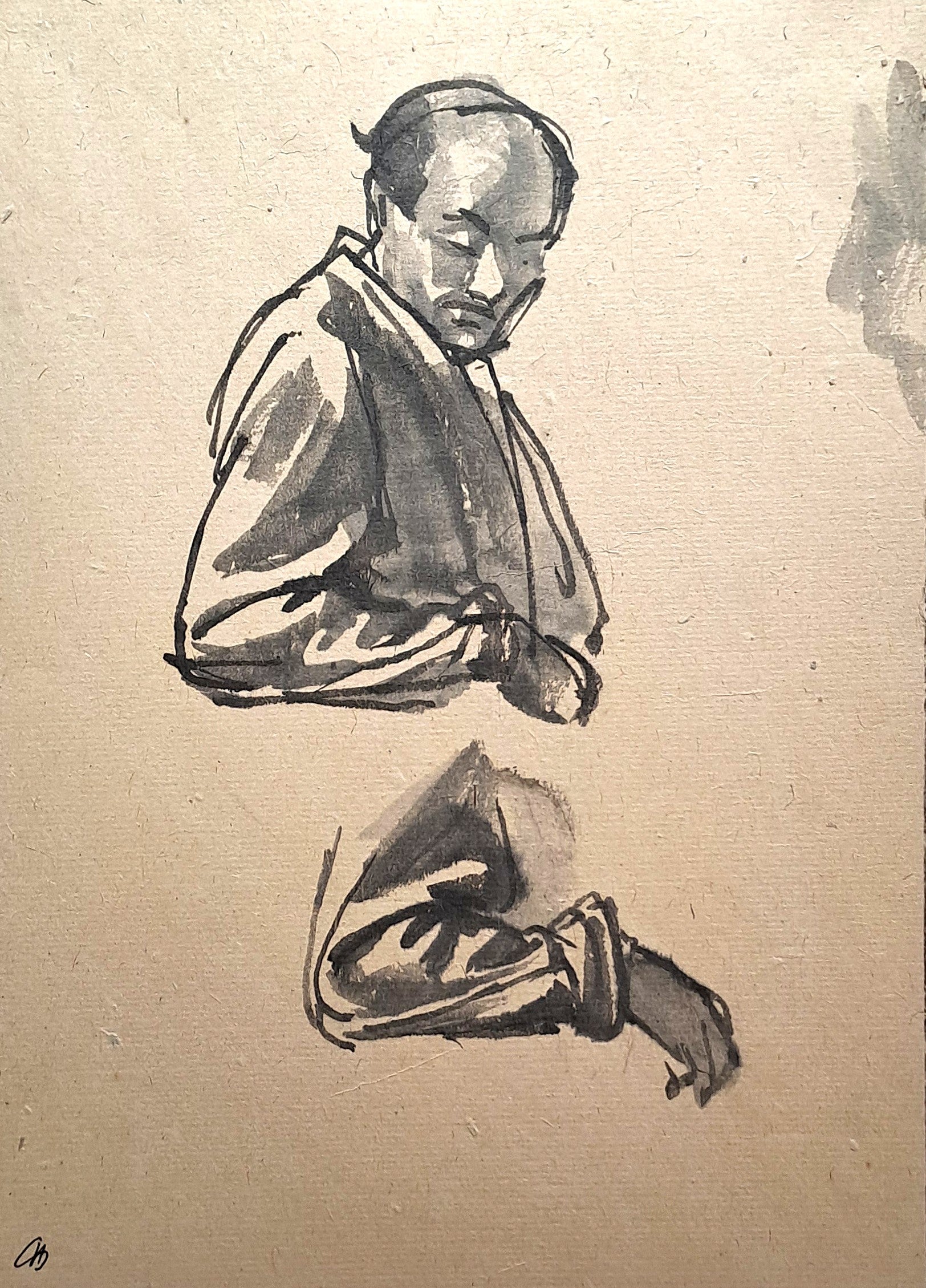 Jules CHADEL [Etude de portrait d'homme]. Dessin original. 