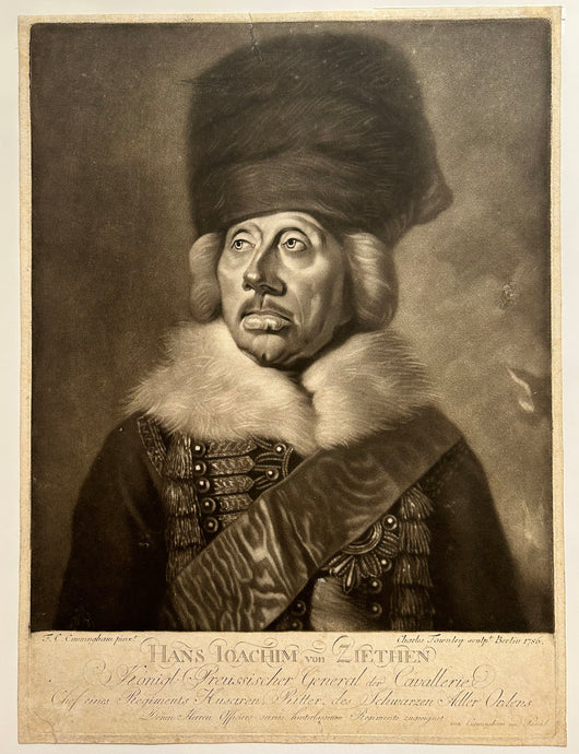 Charles TOWNLEY - Portrait de Hans Joachim von Zeithen  (1699 † 1786), général prussien.  1786. Manière noire.
