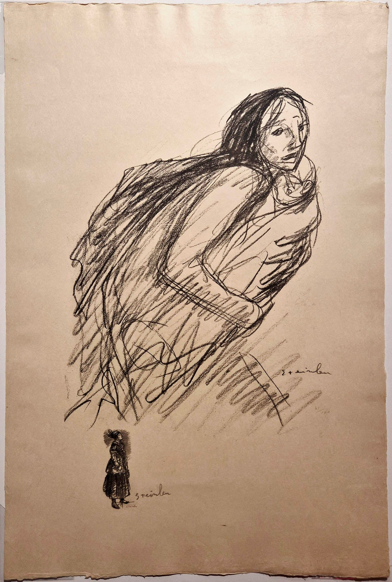 STEINLEN - Femme courant avec son enfant. 1915. Lithographie originale. 