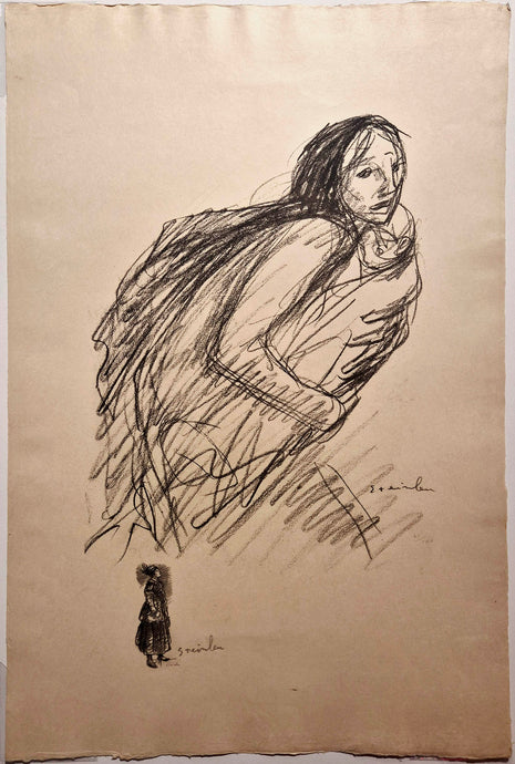 STEINLEN - Femme courant avec son enfant. 1915. Lithographie originale. 